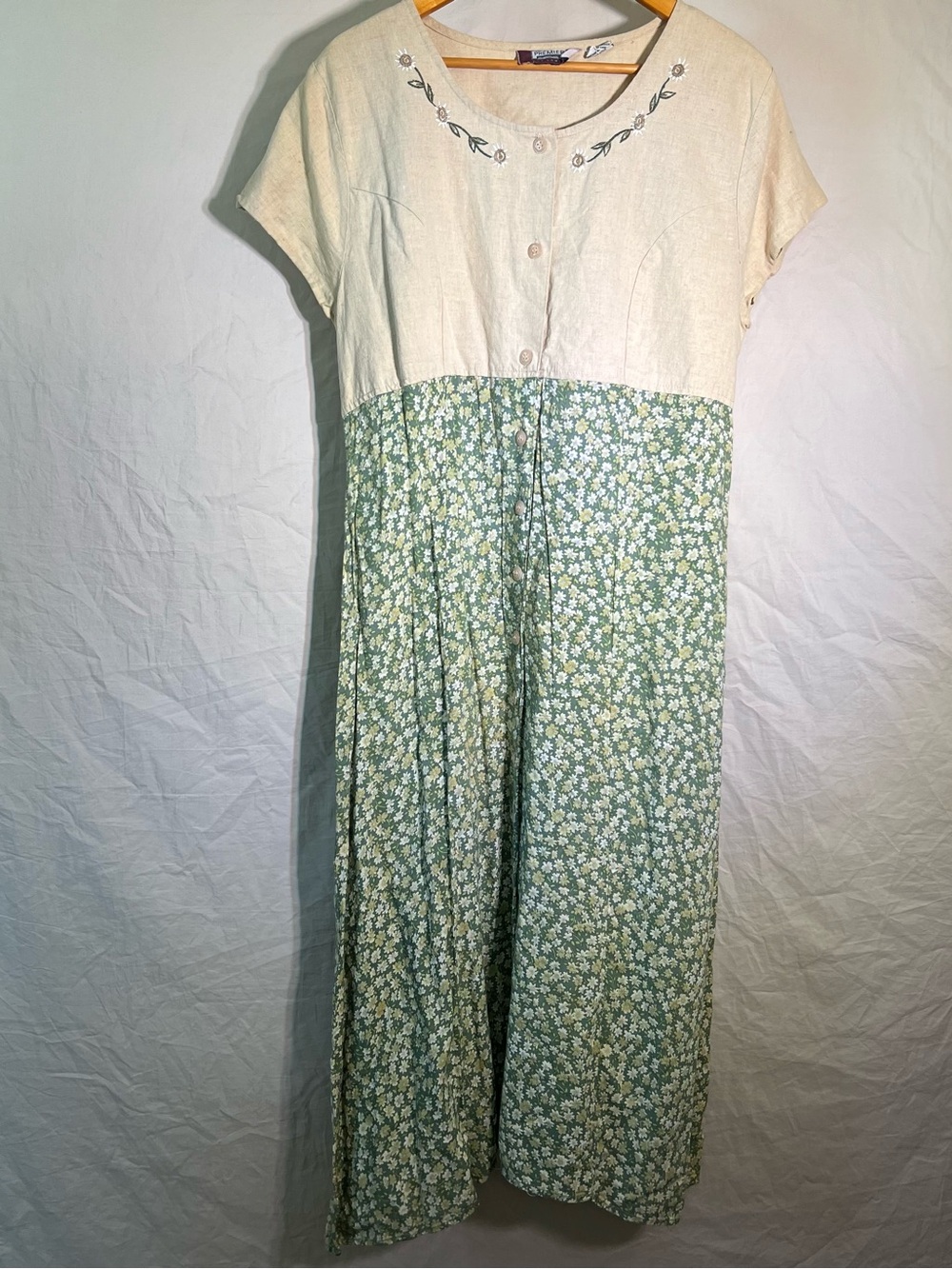 Vintage Cottagecore Floral Embroidered Midi Dress